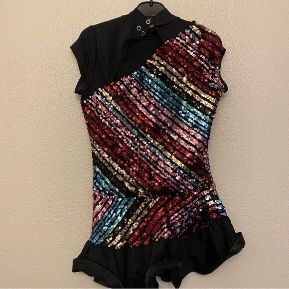 Weissman Dance costume dress black colorful sequin Paparazzi 11615 Child XLC - Picture 3 of 10